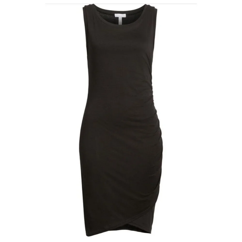 Leith Ruched Bodycon Tank Dress Black Sleeveless Tulip Hem XS Little Black Dress - Picture 14 of 16